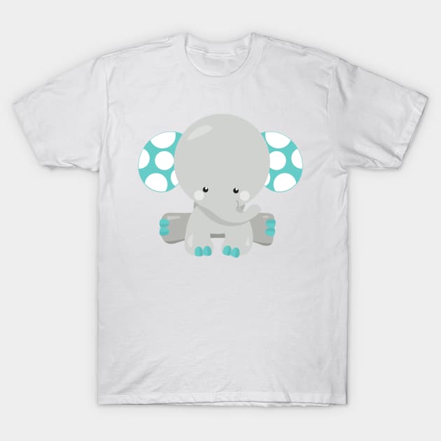 Cute Elephant, Little Elephant - Blue Gray T-Shirt by Jelena Dunčević